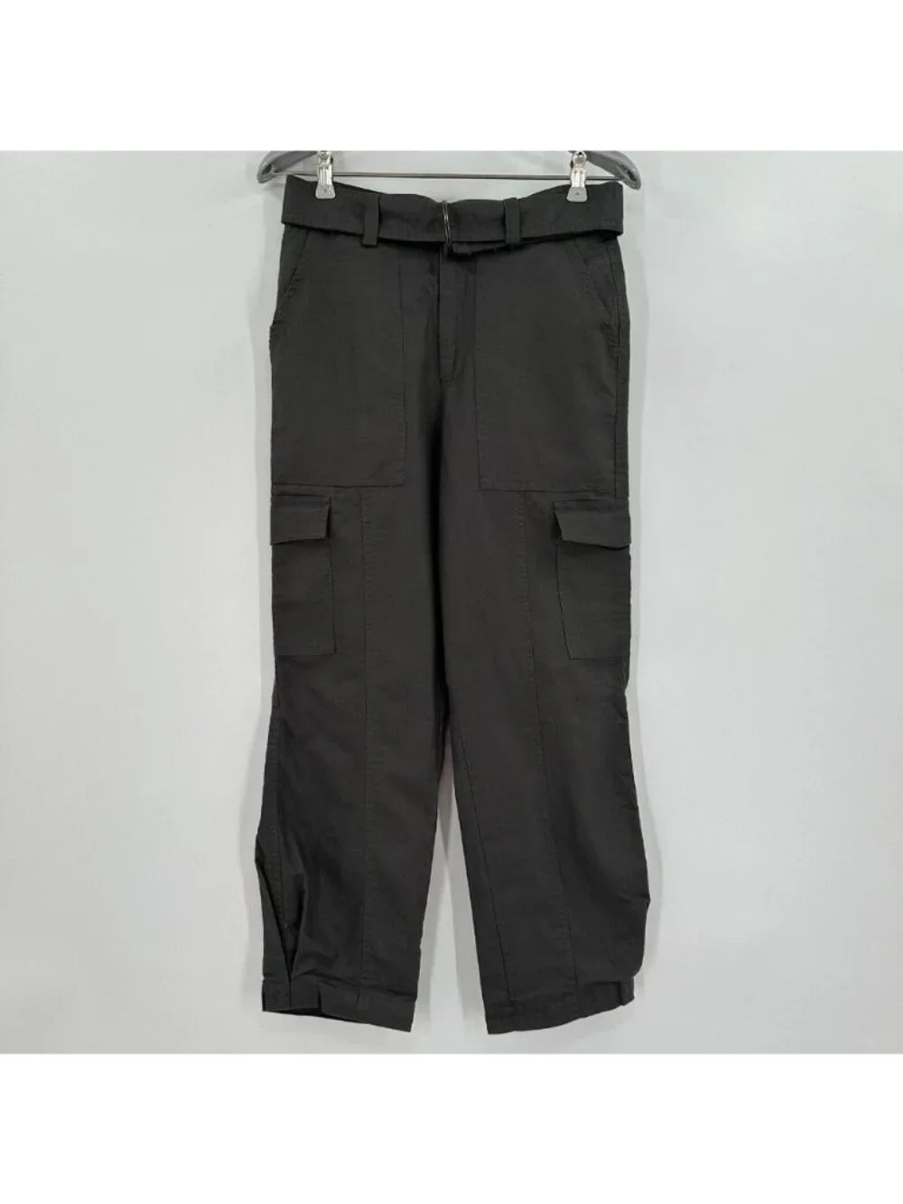 Quince Women's Cotton Linen Twill Cargo Pant sz XL Charcoal Gray Belted NWT